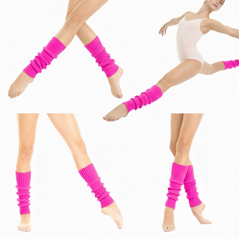 v28 Women 80s Party Warm Costume Marathon Knit Long Socks Leg Warmers(T46-Hotpink) - Image 3